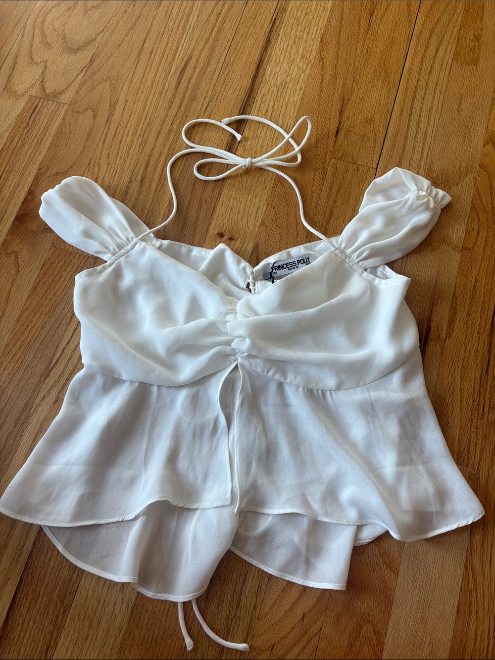Princess Polly White Tie-Front Ruffle Crop Top